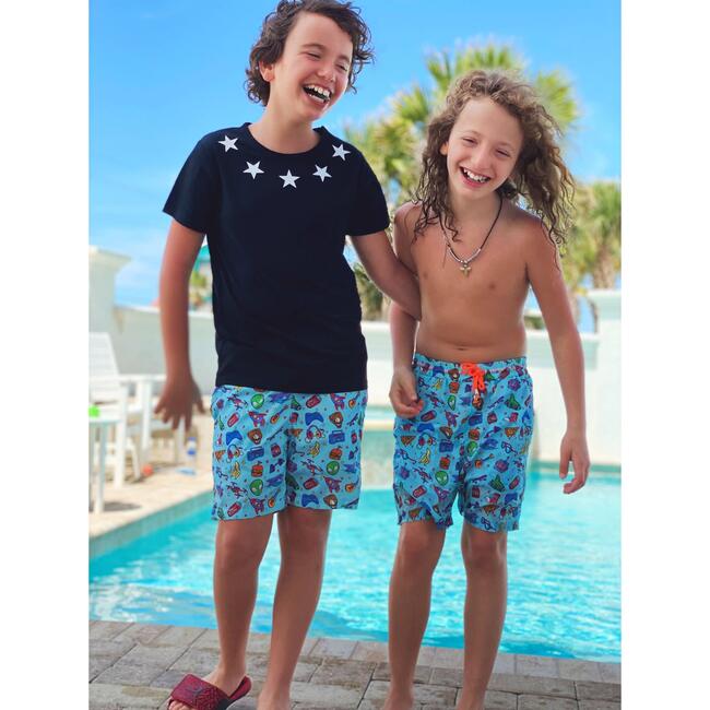 Alien Doodle Swim Shorts, Blue - Lola + The Boys Swim | Maisonette