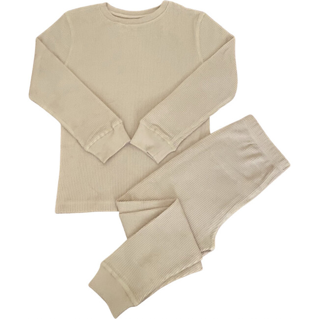 Luxury 100% Organic Cotton Top And Legging Loungeware Set, Beige - Loungewear - 1