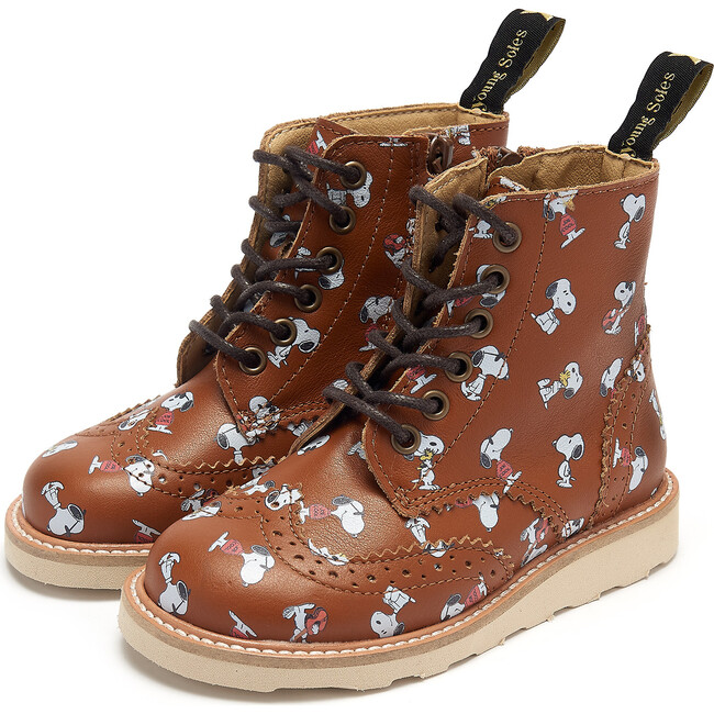 Sidney Brogue Boot Snoopy Chestnut Brown Printed Leather