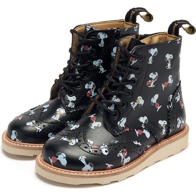 Sidney Brogue Boot Snoopy Black Printed Leather