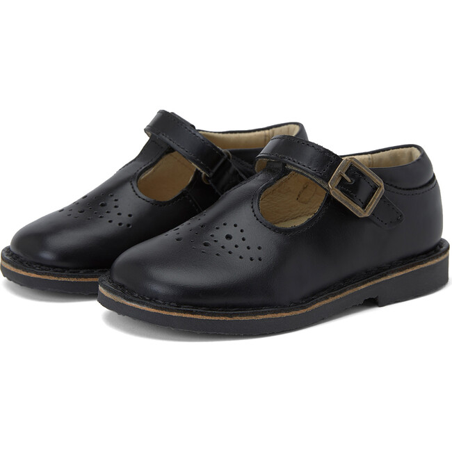 Penny Velcro T-bar Shoe Black Leather