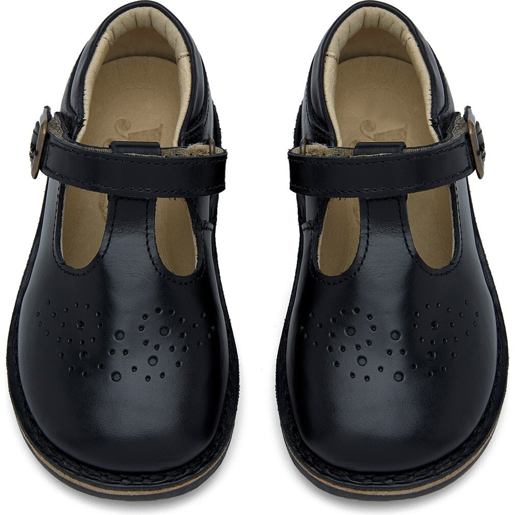 Penny Velcro T-bar Shoe Black Leather