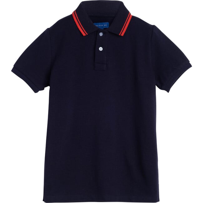 James Polo Shirt, Navy with Red Trim - Shirts - 1