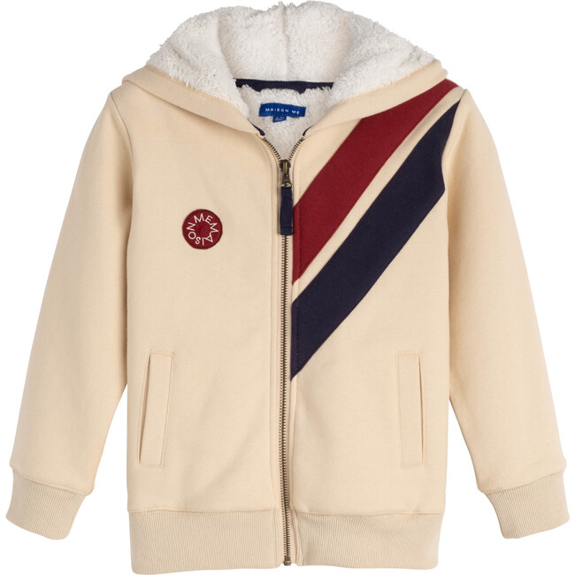 Benji Double Stripe Sherpa Hoodie, Cream - Sweatshirts - 1