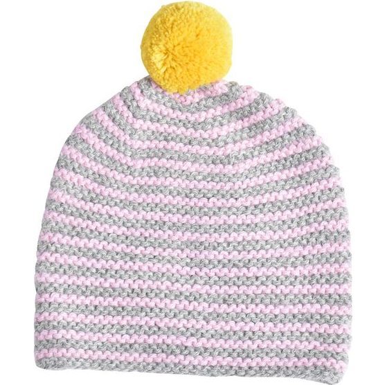 Striped Alpaca Pom Hat, Pink/Grey - Hats - 1