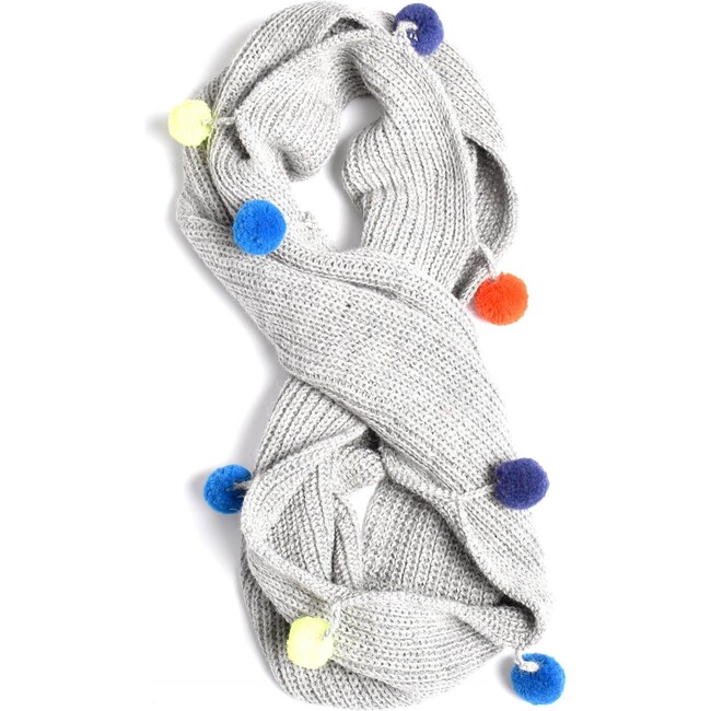 Double Wrap Infinity Pom Scarf, Light Grey - Scarves - 1