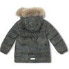 Wali Waterproof Down Jacket with Natural Fur, Olive Printed - Coats - 5 - thumbnail