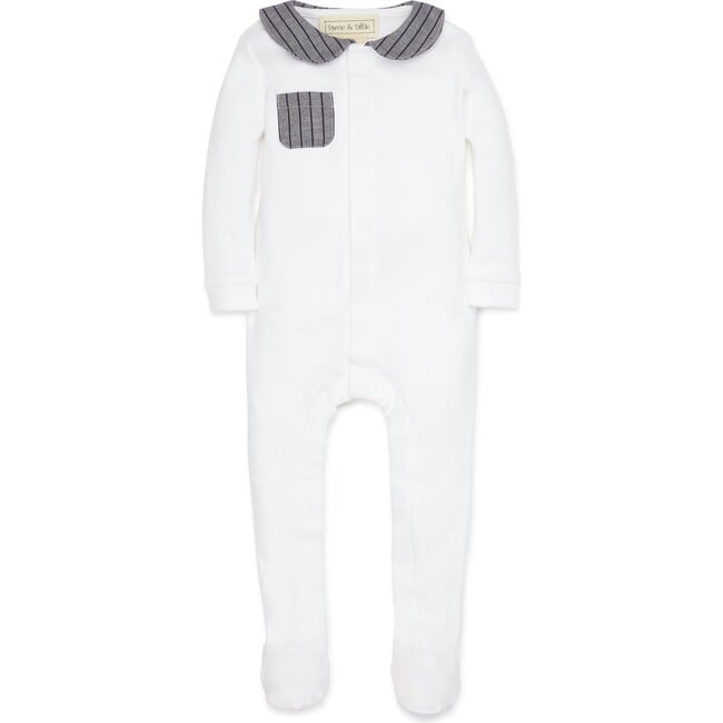 Jacquard Collar Onesie, White