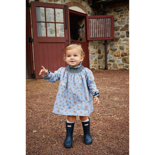 Floral Smocked Neck Dress, Blue Multi