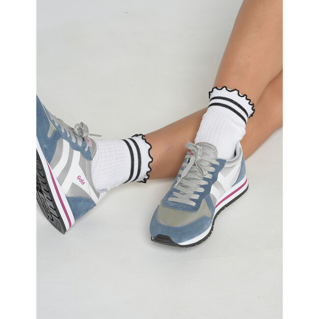 The Women's Ruffle Stripe Sock, White - Socks - 3