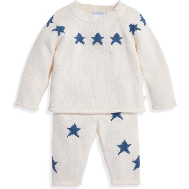 Intarsia Knit Star Set, Ivory with Steel Blue - Mixed Apparel Set - 1