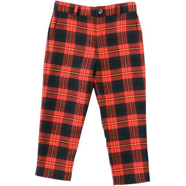 Alex Flat Front Pant, Red Yellow Plaid
