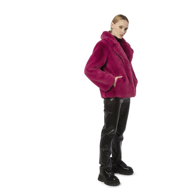 Milly Women's Faux Fur Jacket, Raspberry - Coats - 4