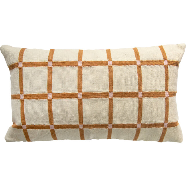 Reversible Pointed Grid Lumbar Pillow Cover, Tan/Pink