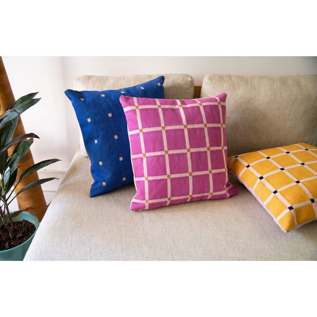 Reversible Dotted Grid Pillow Cover, Fuchsia