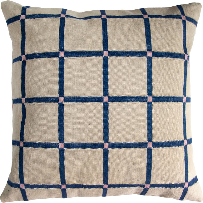 Reversible Pointed Grid Pillow Cover, Cobalt/Pink - Decorative Pillows - 1 - zoom