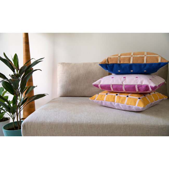 Reversible Dotted Grid Pillow Cover, Fuchsia - Decorative Pillows - 3