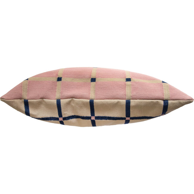 Reversible Pointed Grid Pillow Cover, Cobalt/Pink