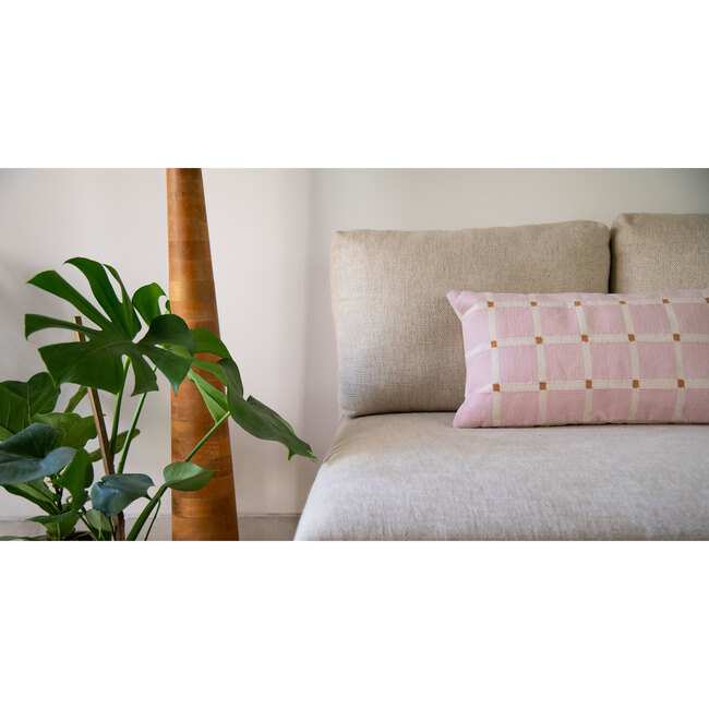Reversible Pointed Grid Lumbar Pillow Cover, Tan/Pink - Decorative Pillows - 4