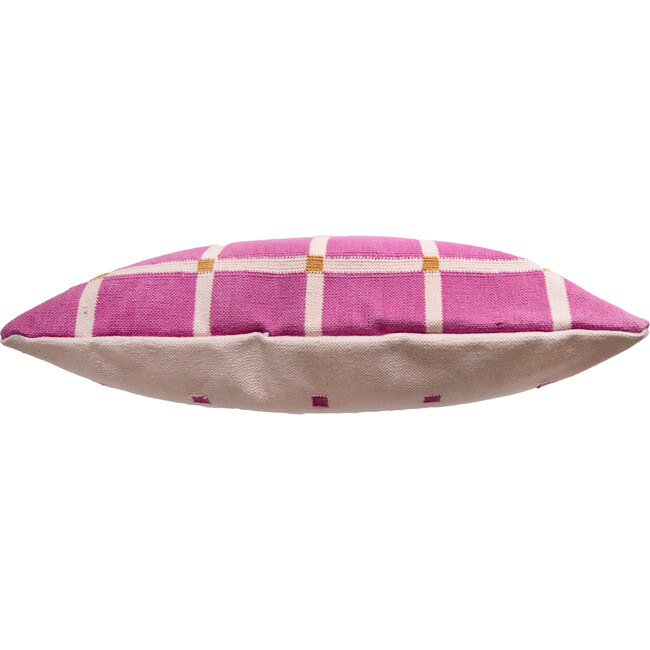 Reversible Dotted Grid Pillow Cover, Fuchsia - Decorative Pillows - 7
