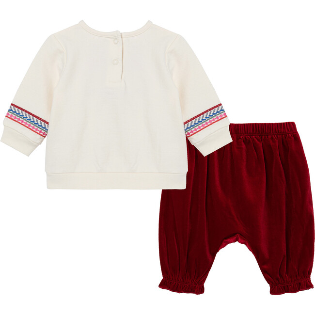 Embroidered Wintertime Pant Set, Off-White