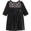 Velvet Embroidered Dress, Green - Dresses - 1 - thumbnail