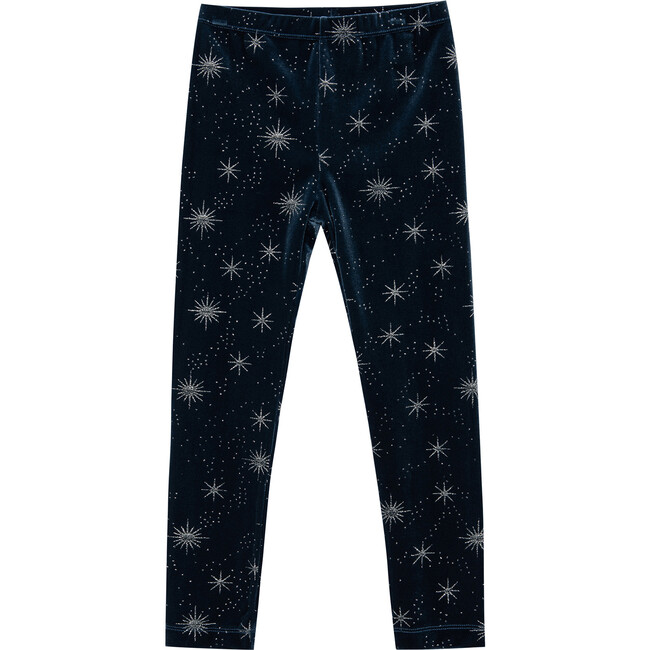Glitter Stars Velour Legging, Navy