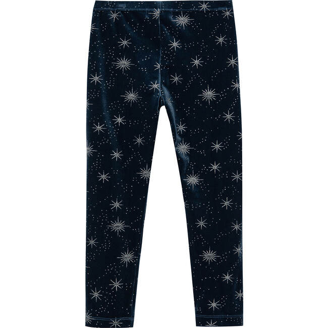 Glitter Stars Velour Legging, Navy - Leggings - 2