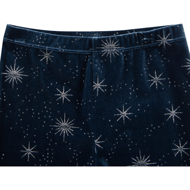 Glitter Stars Velour Legging, Navy - Leggings - 3