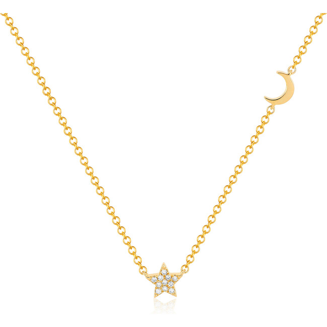 14K Mini Diamond Star And Gold Moon Necklace - Necklaces - 1
