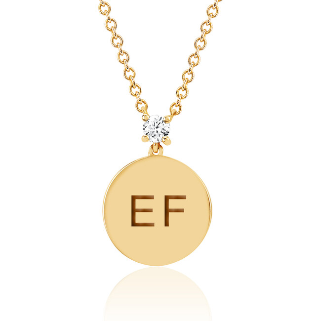 14K Engraved Initial Prong Set Diamond Disc Necklace