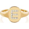 14K Gold Oval Signet With Diamond Initial Ring - Rings - 1 - thumbnail