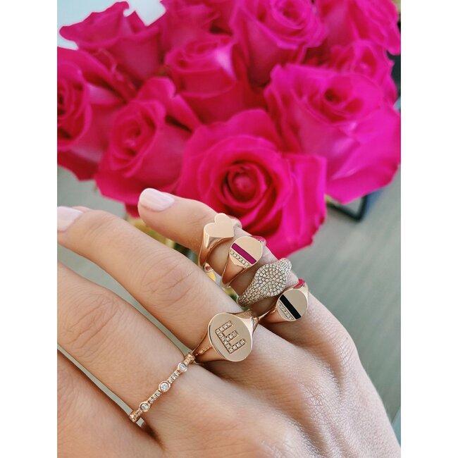 14K Gold Oval Signet With Diamond Initial Ring - Rings - 2