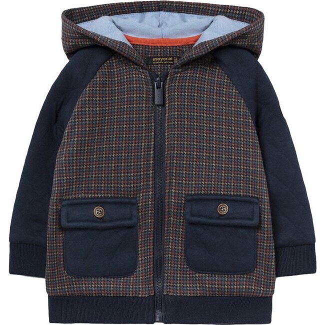Plaid Hooded Cardigan, Navy - Cardigans - 1