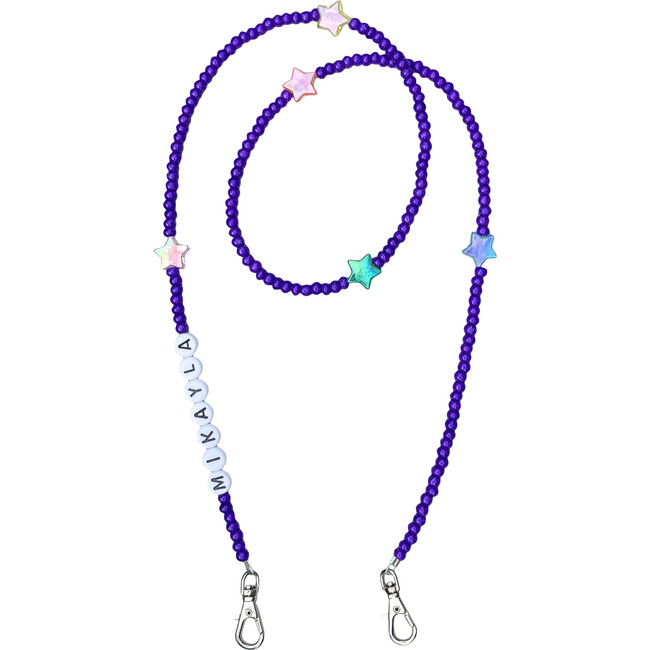 Personalized Beaded Face Mask Chain, Purple with Iridescent Stars