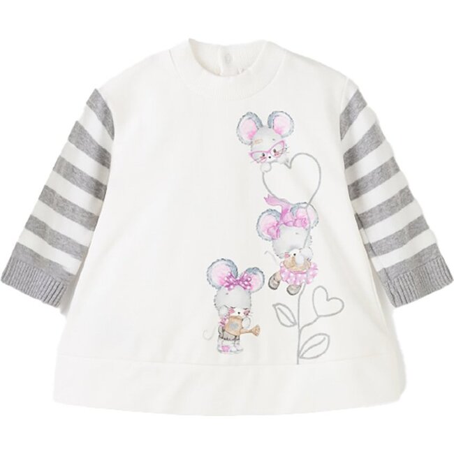 Little Mice Fleece Dress, White - Dresses - 1