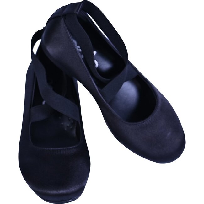 Satin Ballerina Flats, Black