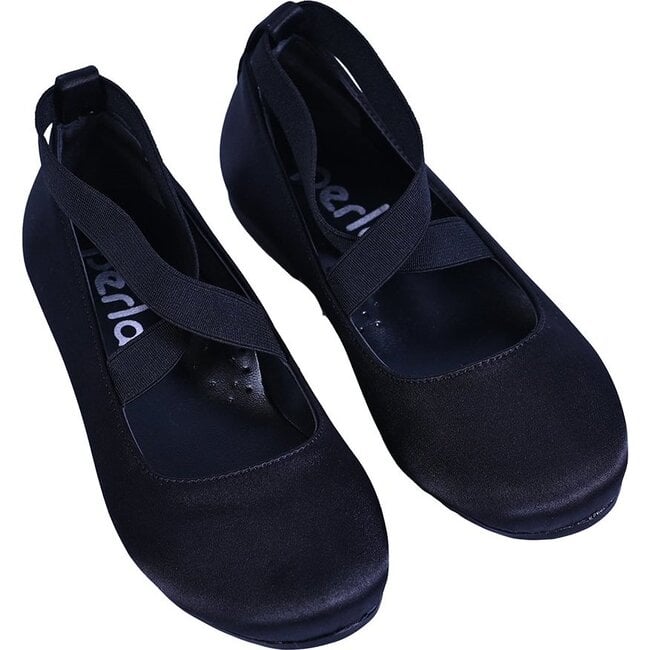 Satin Ballerina Flats, Black