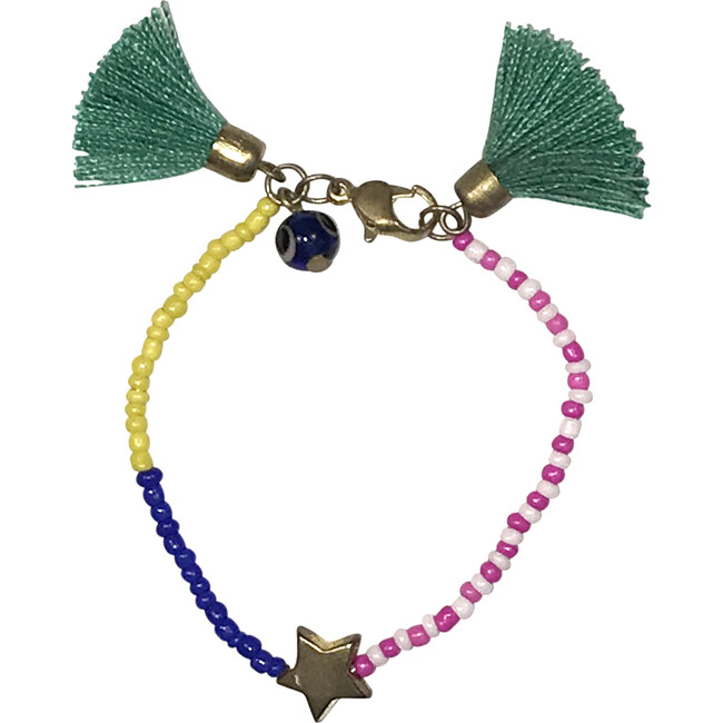 Beaded Tassel Bracelet, Green - Bracelets - 1