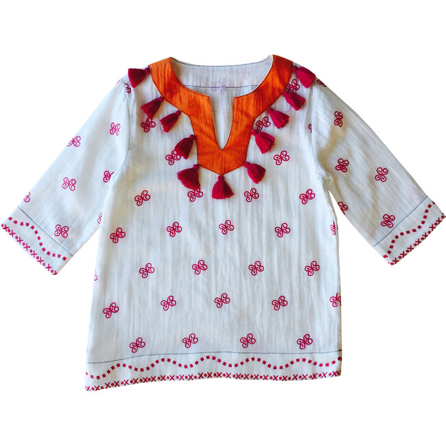 Campbell Tassel Tunic, White Embroidery - Tunics - 1