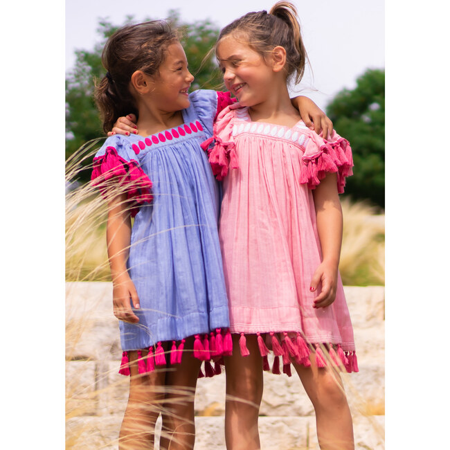 Serena Reversible Tassel Dress, Azure Blue & Stripe - Dresses - 2