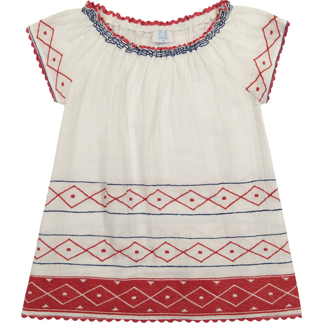 Hadley Smocked Tunic Dress, White & Red