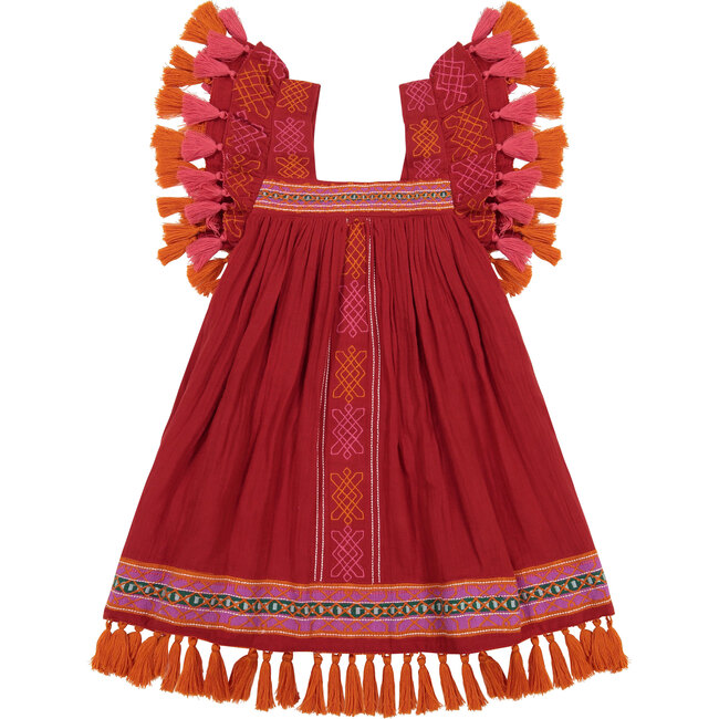 Serena Tassel Dress, Red Embroidery