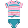 UPF 50 Girls Ombre Stripe Swim Set, Aqua - Two Pieces - 1 - thumbnail
