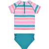 UPF 50 Girls Ombre Stripe Swim Set, Aqua - Two Pieces - 2