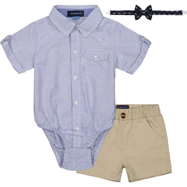 Baby 3-Piece Shirt & Short Set, Blue Stripe - Mixed Apparel Set - 1