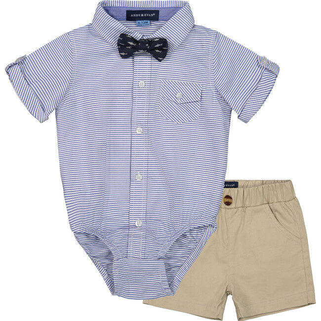 Baby 3-Piece Shirt & Short Set, Blue Stripe - Mixed Apparel Set - 2