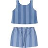Striped Chambray Shorts Set, Blue - Mixed Apparel Set - 1 - thumbnail
