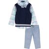 Baby Navy Sweater Vest Set, Navy - Mixed Apparel Set - 1 - thumbnail