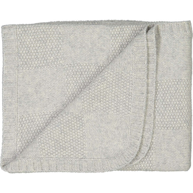 Moss Stitch Checked Baby Blanket, Light Grey